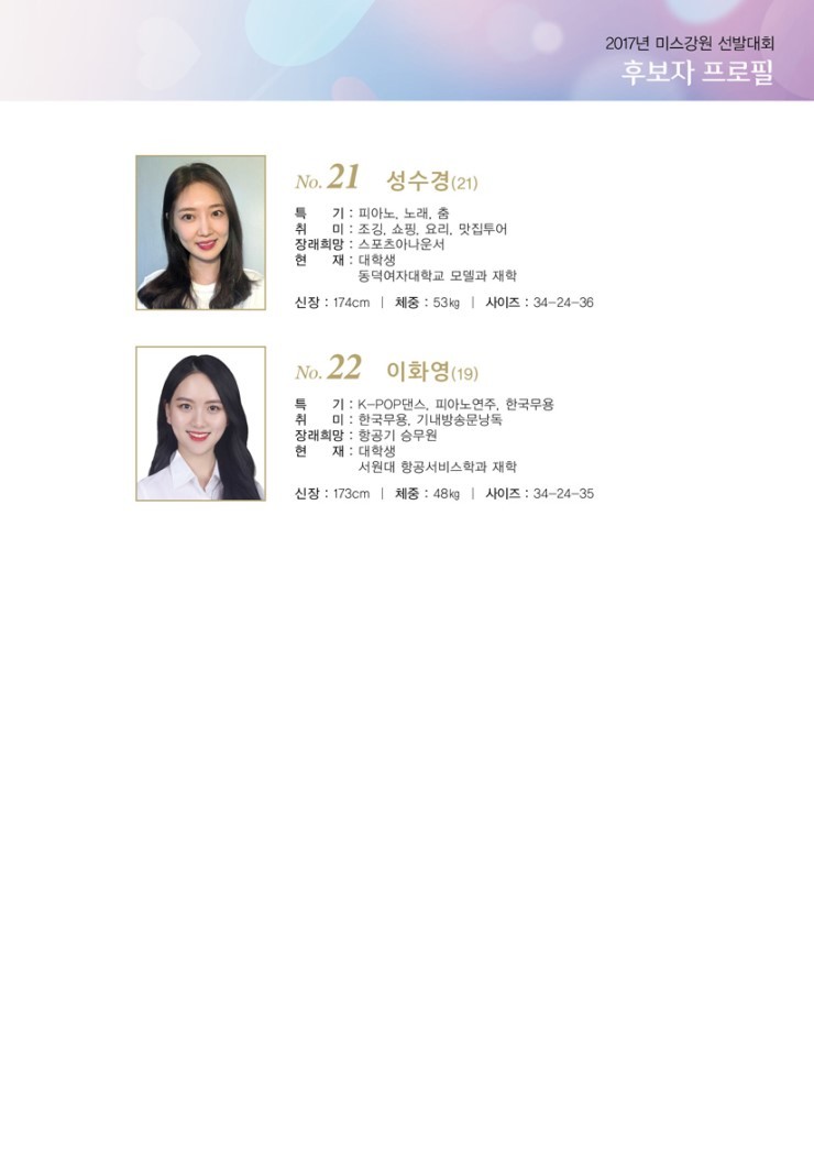 2017 미스 강원 후보 프로필 | 인스티즈